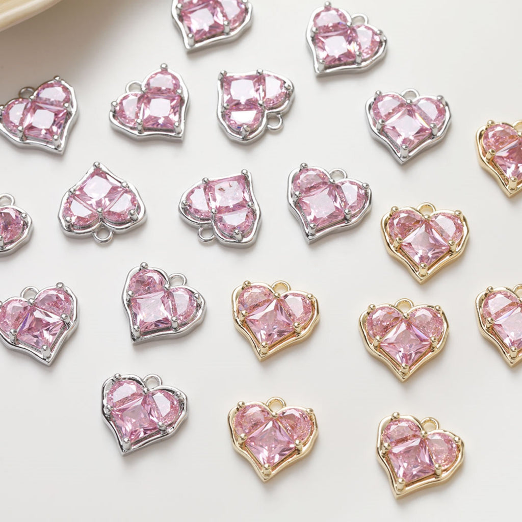 Heart Charms, Pink Cubic Charm,  18K Gold Plated CZ Pave Love Pendant, Necklace Making Pendants, Jewelry Findings ZZ037