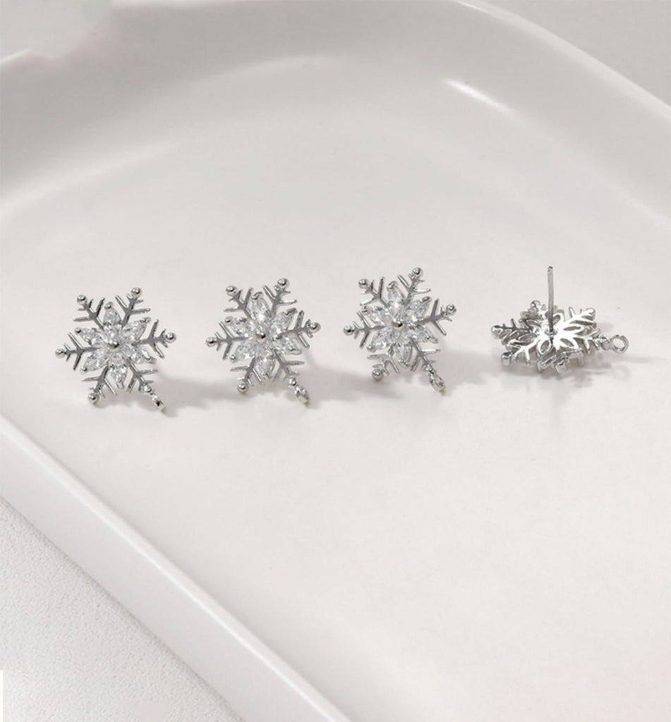 قرط ندفة ثلج عيد الميلاد مع حلقات، أقراط فضة عيار 925 خالية من النيكل، مرصعة بحجر الزركونيا المكعب، نتائج قرط مضادة للحساسية YL004-CX099