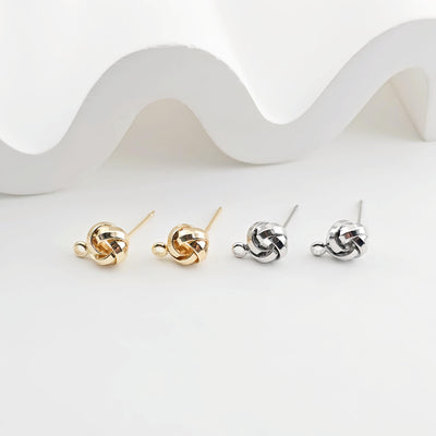 Round Wire Dough Earring Post with Loop, 18k Gold Chain Round Stud Earring Nickel Free, Hypoallergenic Earring Findings ZX271