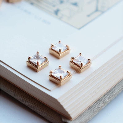 10pcs CZ Pave Small Square Charm, Cubic Zircon Crystal Pendant, Bracelet Necklace Pendant, 14K Real Gold Plated, Jewelry Findings JY061-F138