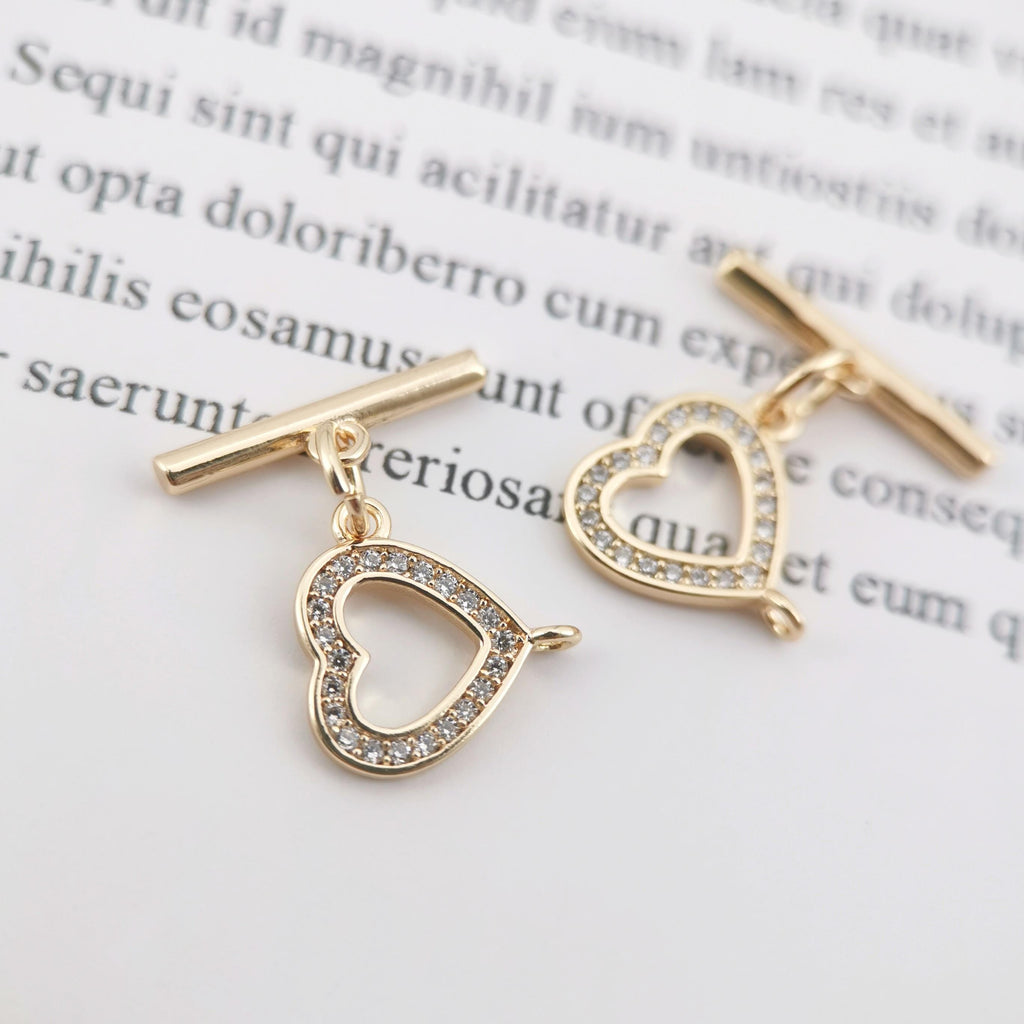 Four Leaf Clover/Circle/Heart OT Toggle Clasps, 18K Gold Plated OT Buckle, CZ Pave, Necklace Closure, Connectors Clasps, ZX051