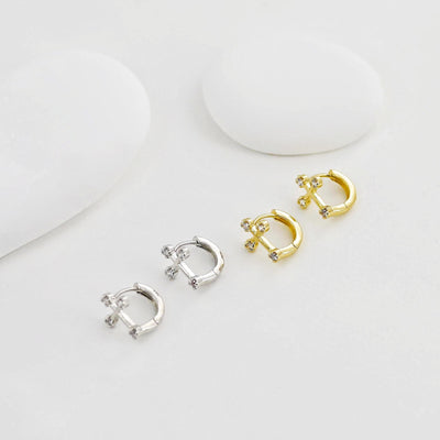 Cross Ear Hoops Pave CZ, Round Hoops, 13mm, 18K Gold Plated Leverback Earrings, Huggie Hoops Earring D0552