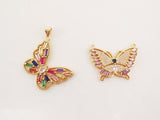 Butterfly Charm, Multicolor CZ Pave, 18K Gold Plated Pave Pendant, Cubic Animal Charm, Necklace Jewelry Finding S20294
