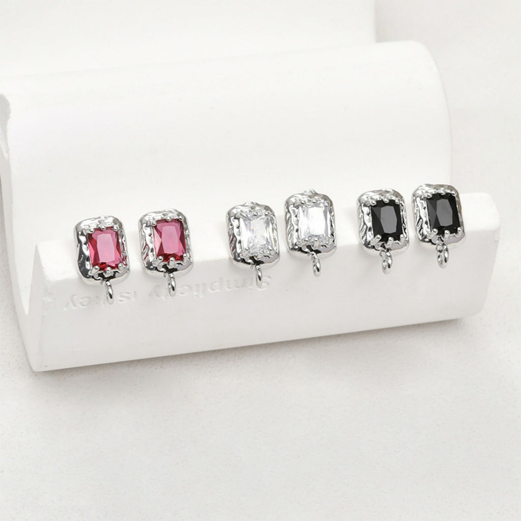 Rectangular CZ Pave Ear Post With Loop, S925 Silver Ear Pin Nickel Free, Gold/Silver Ear Stud, Hypoallergenic Earring Findings LL204