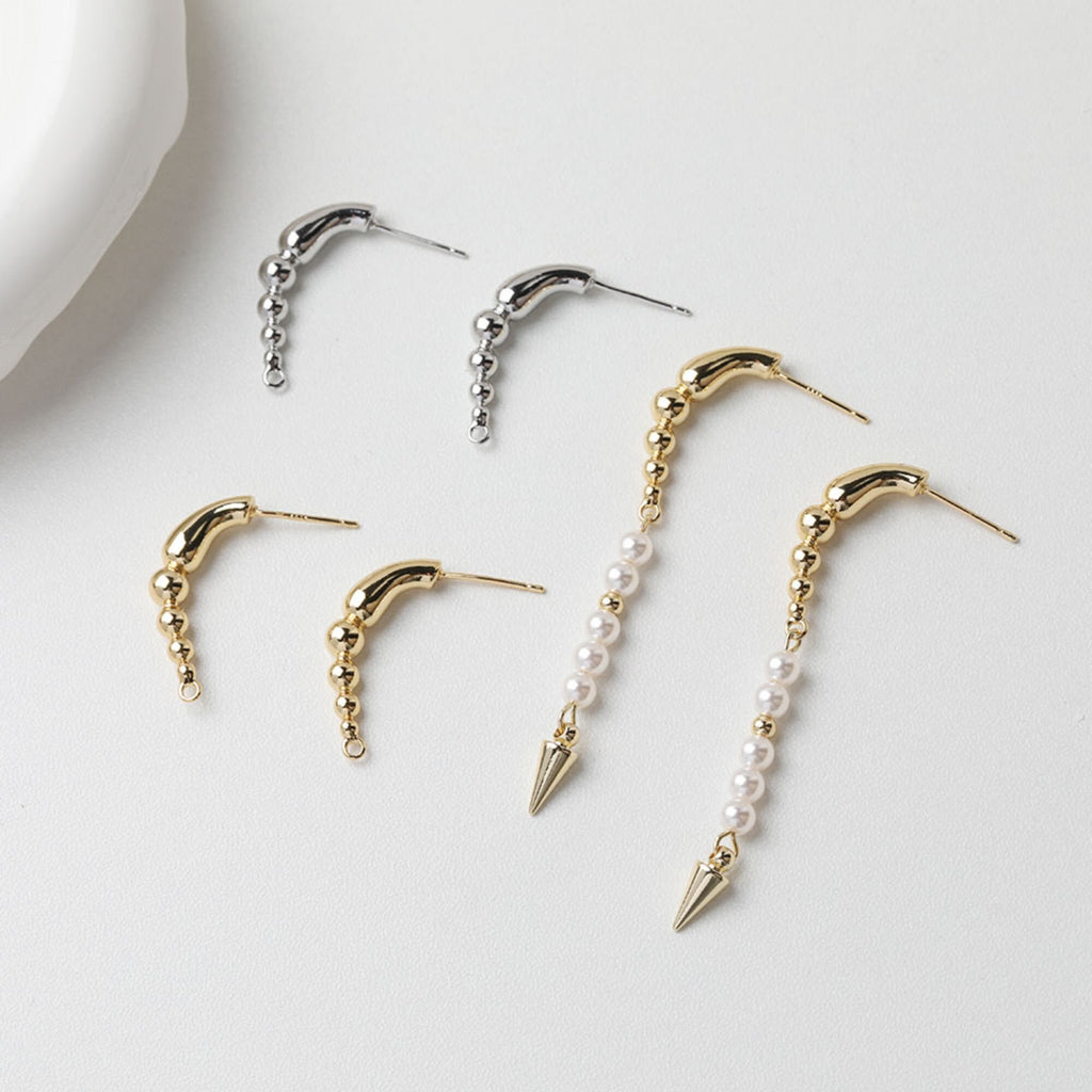 قرط من سلسلة خرز دائرية ذهبية مع عمود، قرط مرصع خالٍ من النيكل، دبوس أذن من الفضة S925، نتائج قرط مضادة للحساسية GT050