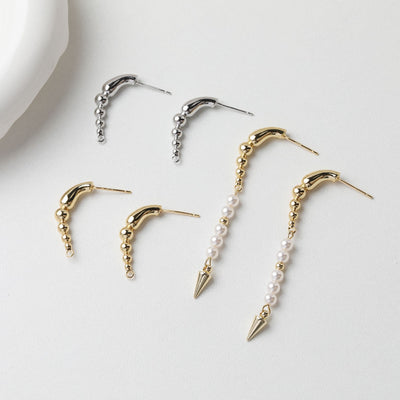 Gold Round Bead Chain Earring Post with Post, Stud Earring Nickel Free, S925 Silver Ear Pin, Hypoallergenic Earring Findings GT050