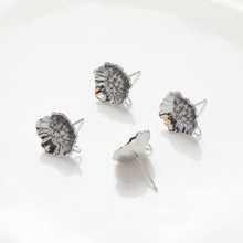 Load image into Gallery viewer, Cubic Flower Earring Post with Loops, S925 Silver Pin Nickel Free Earrings, CZ Pave Ear Stud Loop, Hypoallergenic Earring Findings BB045