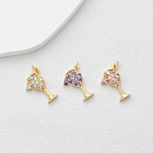 Cargar imagen en el visor de la galería, Dijes para copas de vino con pavé de circonitas, dijes para vasos de jugo, colgante chapado en oro de 18 quilates, fabricación de pulseras y collares, accesorios de joyería S1356