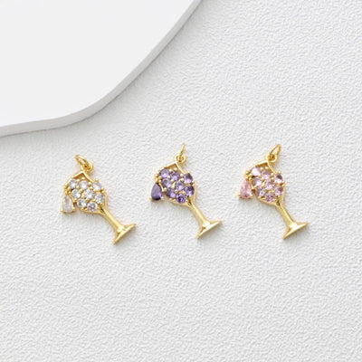 Dijes para copas de vino con pavé de circonitas, dijes para vasos de jugo, colgante chapado en oro de 18 quilates, fabricación de pulseras y collares, accesorios de joyería S1356