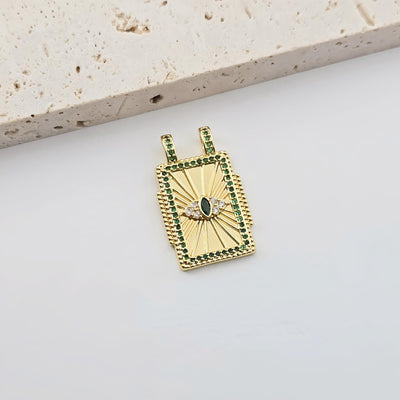 Rectangular Cubic Evil Eye Charm, 18K Gold Plated CZ Pave Eye Pendant, Necklace Making Charm, Jewelry Findings S1284