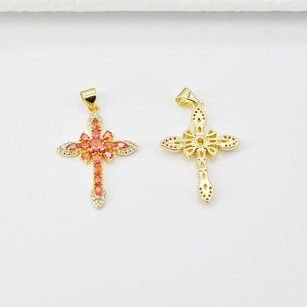 Cross Charms, CZ Pave Cross Pendant, Multiple Cross Styles, 18K Gold Plated Brass, Necklace Making Charms, Jewelry Findings S20700