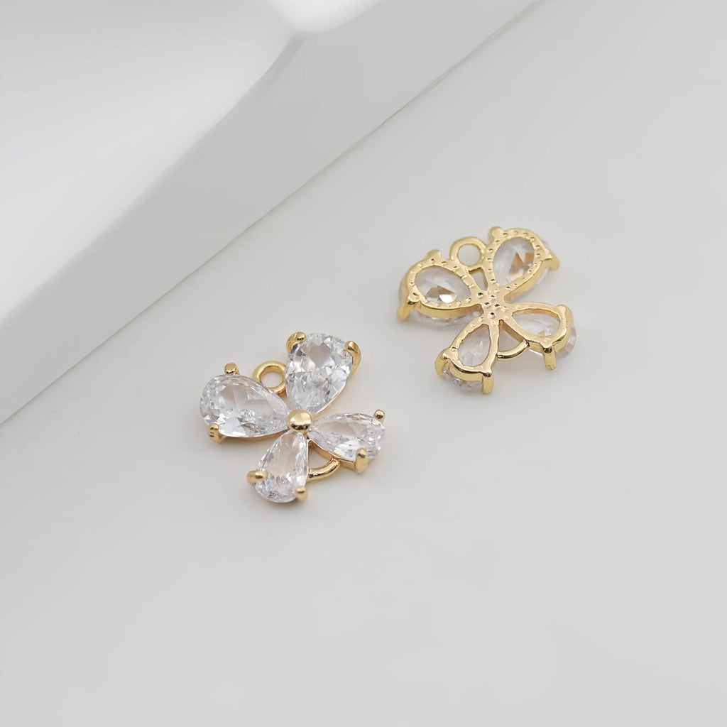 4pcs Flower Connector Charm with loops, Clear Cubic Zirconia Charm Pendant for Bracelet Necklace Earring, Jewelry Findings ZX064