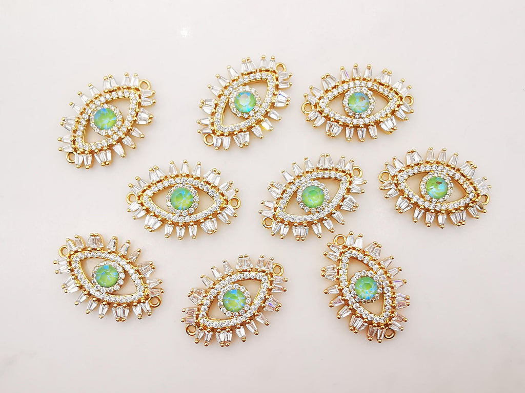 Evil Eye Connector Charm, 18K Gold Plated Micro CZ Pave Eye Connector, 15x21mm, Bracelet Making Charm, Jewelry Findings S316
