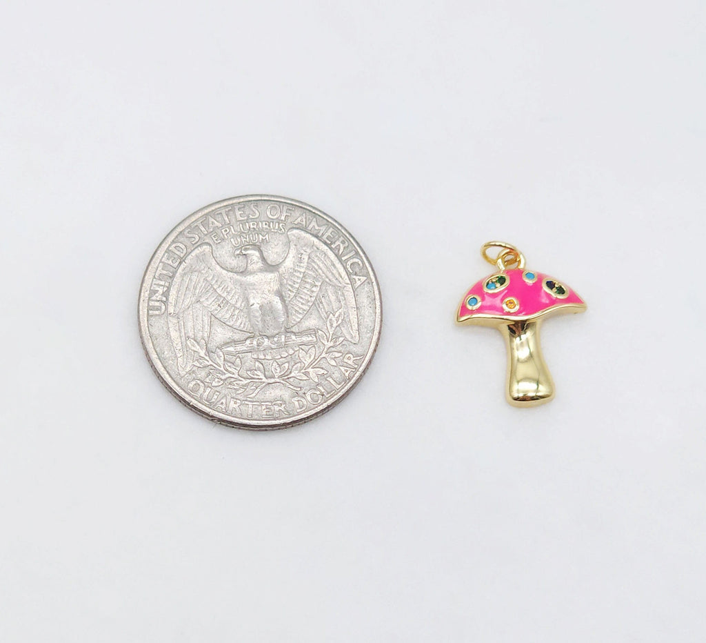 Enamel Mushroom Charm, Poisonous Mushroom, 18K Gold Plated Pendant, Necklace Making Charm, Jewelry Findings S20491