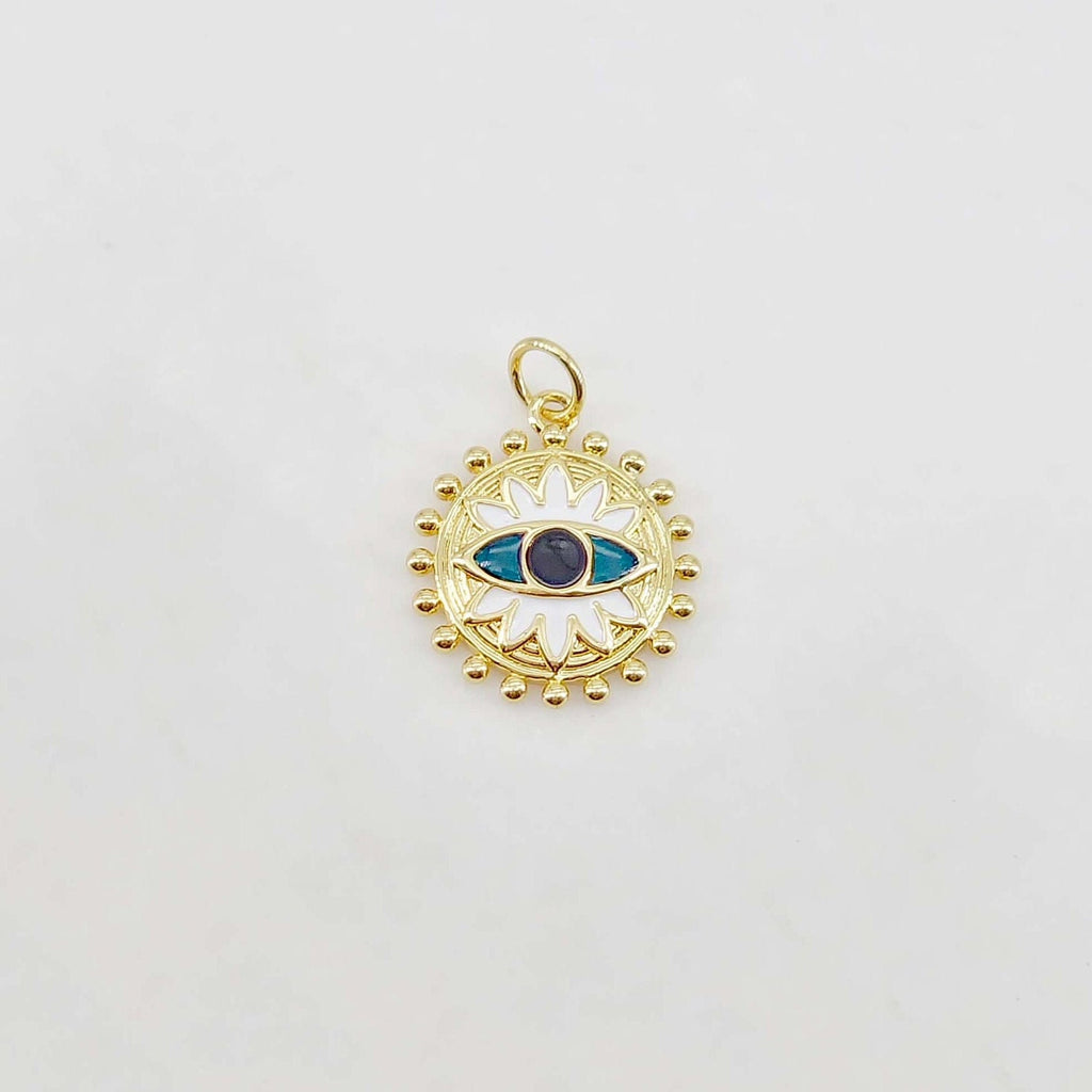 Evil Eye Charm Collection, Coin Pendant, 18K Gold Plated CZ Pave Eye Pendant, Necklace Making Charm, Jewelry Findings S20654