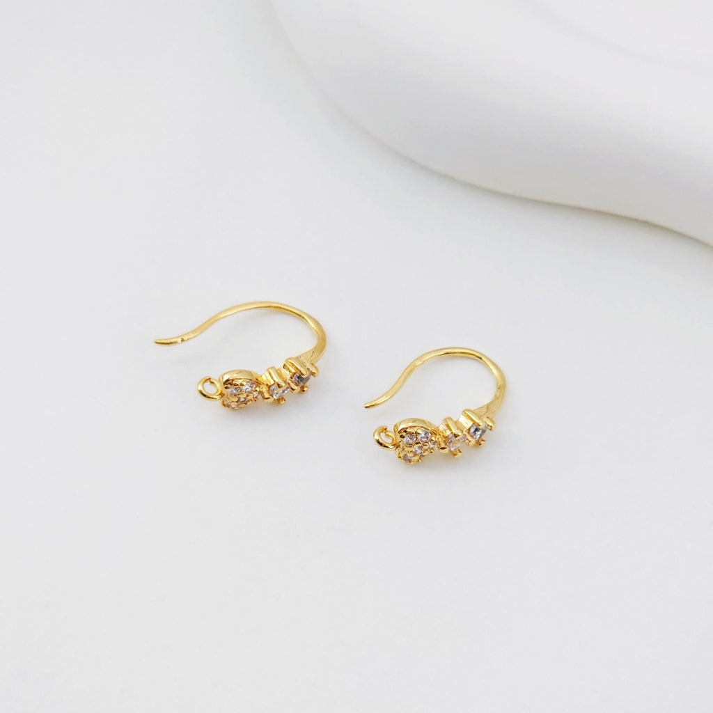 4pcs 18K Gold Plated Ear Wires, Heart Cubic Pave Earring Hooks, Nickel Free, Fish Hooks, Ear Wires for Jewelry Making D0135