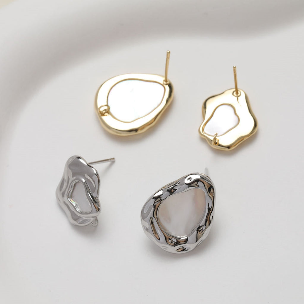 Irregular Shell Earring Post, 14K Gold/Silver Plated, S925 Silver Pin Nickel Free Earrings, Hypoallergenic Earring Findings GZ368