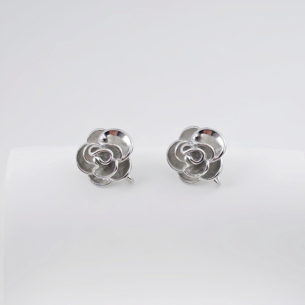 Rose Flower Earring Post, 18K Real Gold Plated Brass Stud Earring With Loop, Nickel Free, Earring Finding ZX326