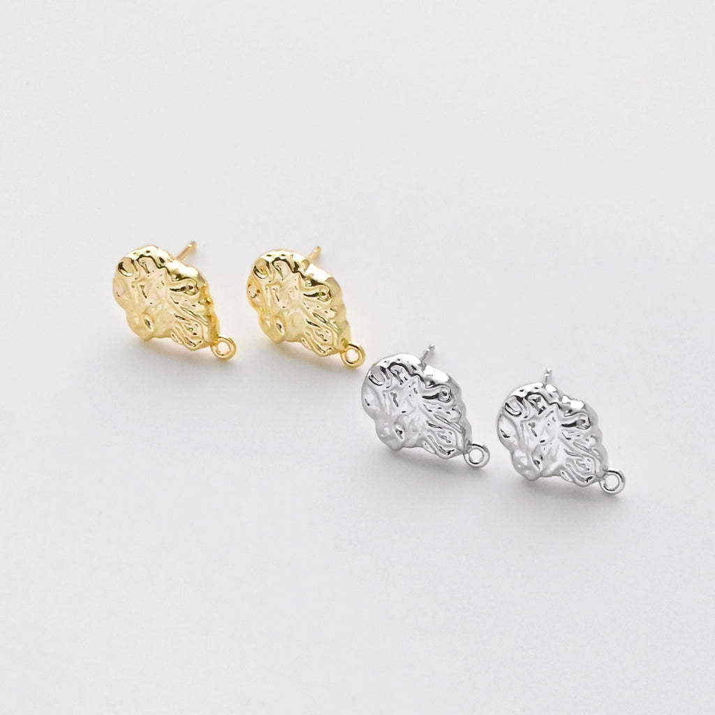 Irregular Pleated Post with Loop, 18K Gold Plated, S925 Silver Pin Nickel Free Earrings, Hypoallergenic Earring Findings D0442