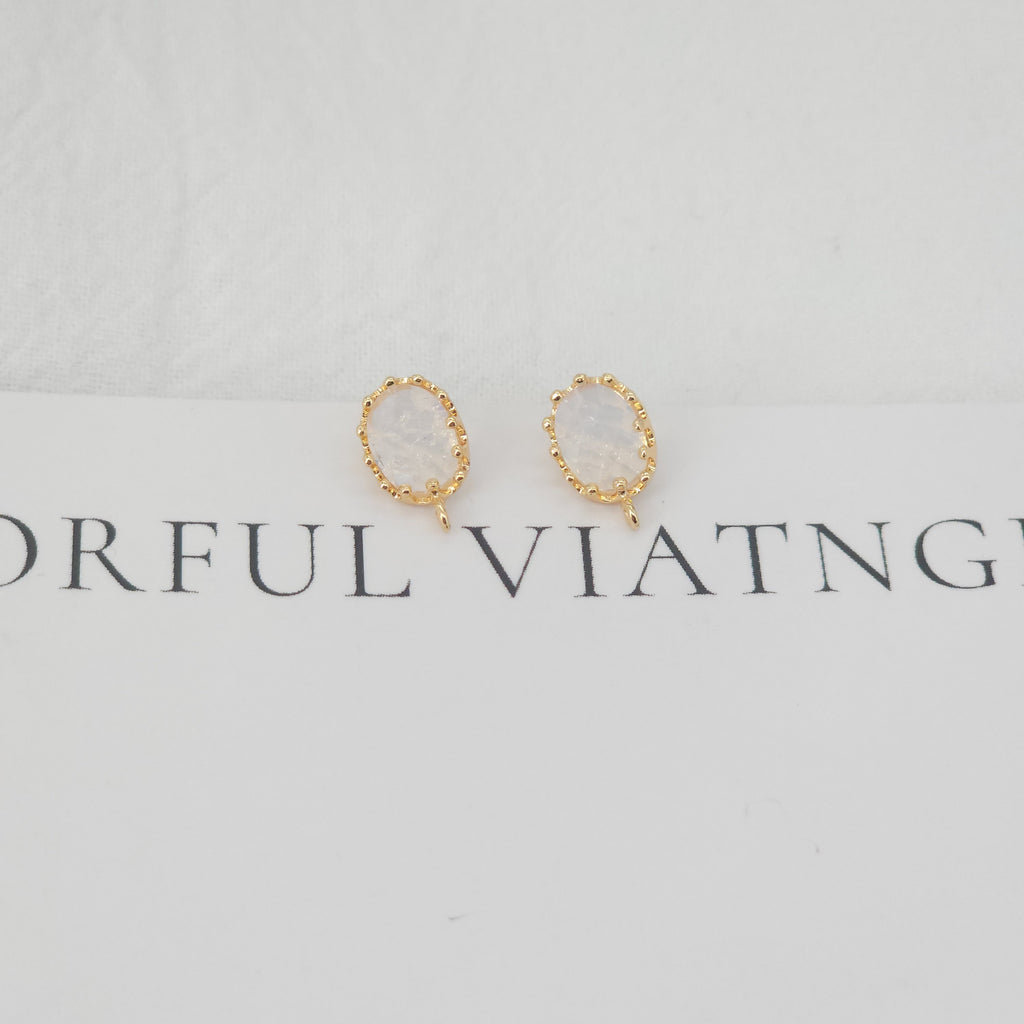 4pcs Oval Shape Earring Post With Loop, S925 Silver Pin Nickel Free Earrings, Crystal Gemstone Stud, Hypoallergenic Earring Findings ZX030