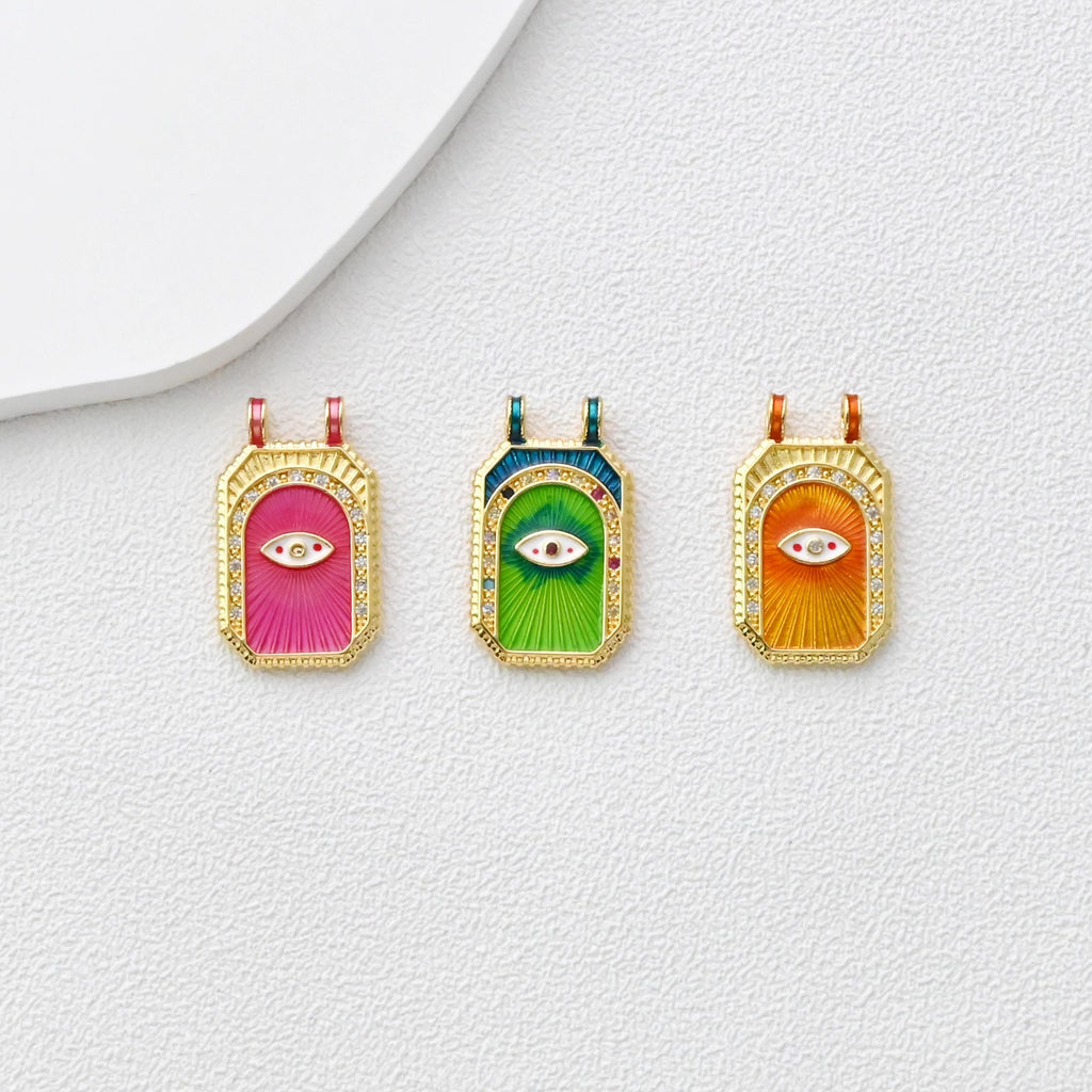 Evil Eye Pendant, Rectangle Card Charm, Enamel Eye Charms, 18K Gold Plated, For Necklace Making, Jewelry Findings S1353