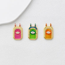 Load image into Gallery viewer, Evil Eye Pendant, Rectangle Card Charm, Enamel Eye Charms, 18K Gold Plated, For Necklace Making, Jewelry Findings S1353