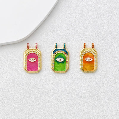 Colgante de mal de ojo, dije rectangular de tarjeta, dijes de ojo esmaltados, chapado en oro de 18 quilates, para hacer collares, accesorios de joyería S1353