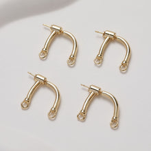 Load image into Gallery viewer, 14K Gold Arch Shape Earring Post With 2 Loops, S925 Silver Ear Pin Nickel Free Earrings, Hypoallergenic Earring Findings GZ351