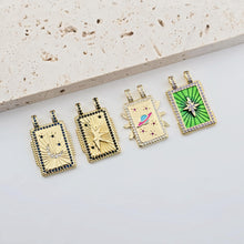 Load image into Gallery viewer, Rectangular Cubic Charm, 18K Gold Plated CZ Pave Pendant, Star and Moon, Planet Pendant, Necklace Making Charm, Jewelry Findings S1289