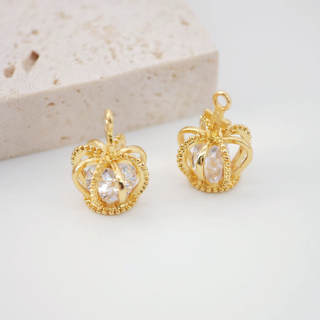 2 dijes ovalados flotantes con interior cúbico transparente, colgante ovalado 3D chapado en oro de 18 quilates, accesorios de joyería S756