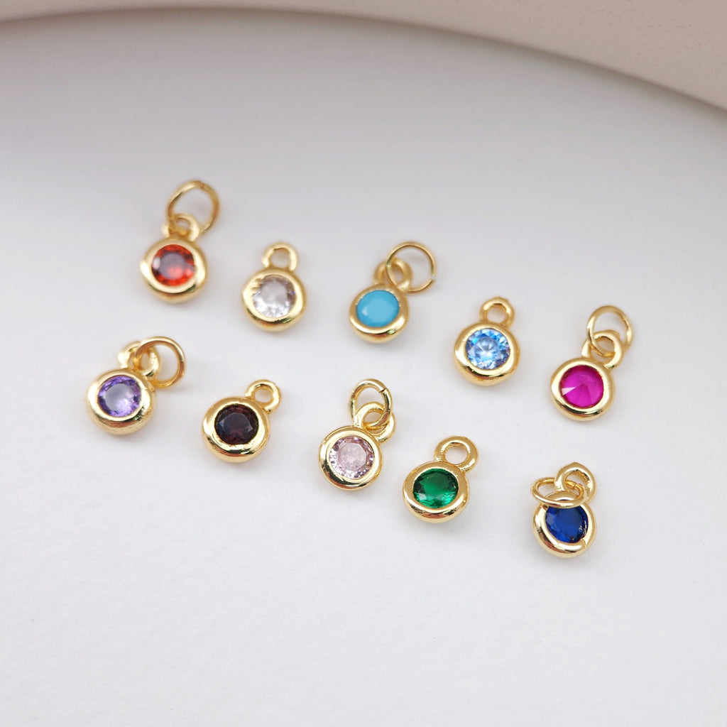 Mini Round Charm, Cubic Pendant, Real Gold Plated Brass Earring Charms, Jewelry Findings S1165