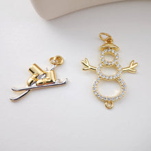 Load image into Gallery viewer, Snowman Charms, Sled Pendant, 18K Gold Plated CZ Pave, Winter Pendant, CZ Pave, Bracelet Necklace Making Pendants, Jewelry Findings S1119