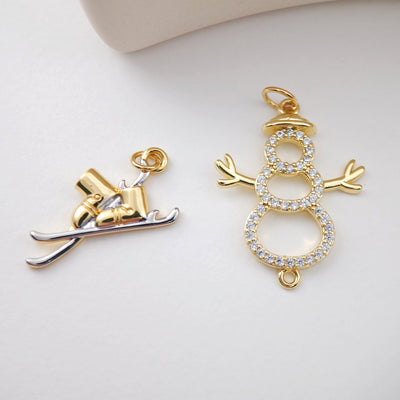 Snowman Charms, Sled Pendant, 18K Gold Plated CZ Pave, Winter Pendant, CZ Pave, Bracelet Necklace Making Pendants, Jewelry Findings S1119