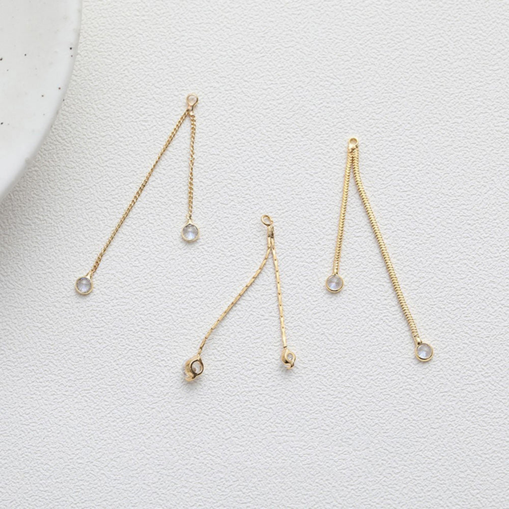 Gold Chain Tassel Pendant, CZ Pave Chain Charm, Cubic Zirconia, 18K Gold Plated Earring Chain Pendant, Earring Findings JG041