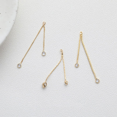 Gold Chain Tassel Pendant, CZ Pave Chain Charm, Cubic Zirconia, 18K Gold Plated Earring Chain Pendant, Earring Findings JG041