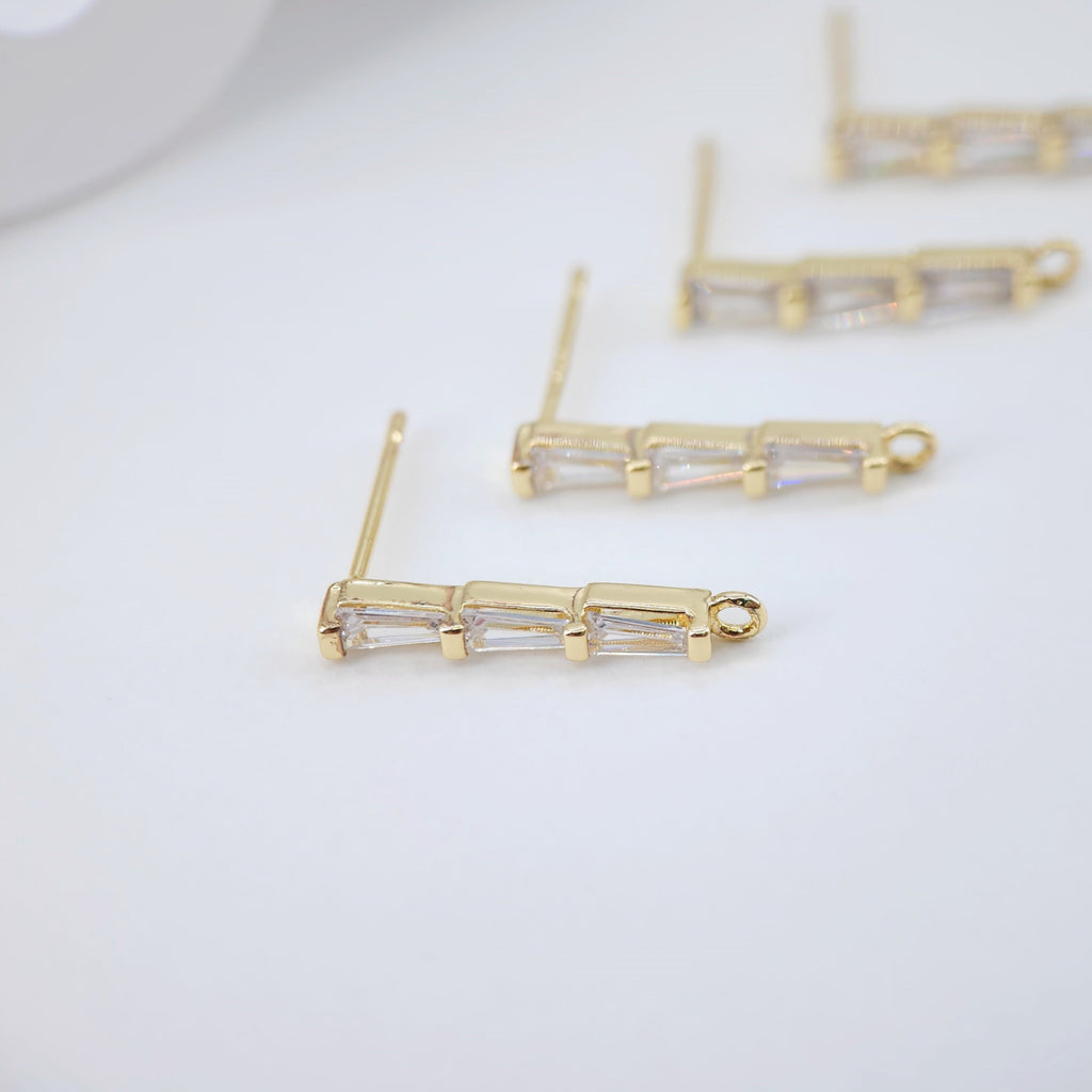 أقراط أذن مستطيلة أنيقة من الزركونيا المكعبة، عمود مطلي بالذهب مع حلقة، أدوات يدوية الصنع للعثور على الأقراط، لوازم صنع الأقراط بنفسك D0041
