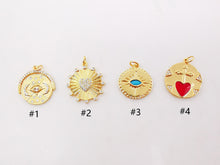 Load image into Gallery viewer, Evil Eye Charm, Coin Pendant, Heart Cross Charm, 18K Gold Plated CZ Pave Eye Pendant, Necklace Making Charm, Jewelry Findings S997