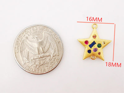 18K Matte Frosted Gold Connector Charms, Colorful Cubic Zirconia Pave Pendant, Neckalce Bracelet Connectors, Jewelry making supplies S010