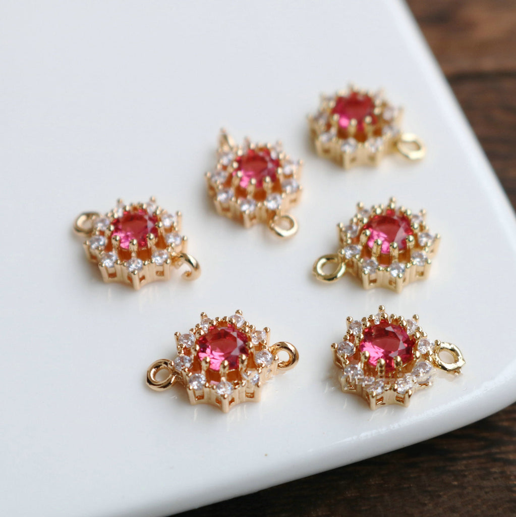 10pcs Flower Connector, Cubic Zircon Crystal Pendant, Bracelet Necklace Pendant, 14K Real Gold Plated, Jewelry Findings HL108-F076