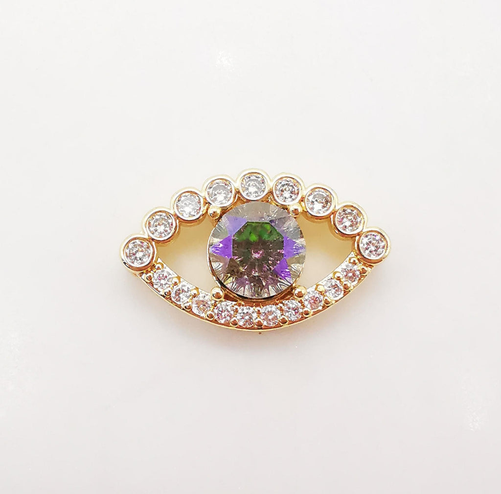 Evil Eye Charm, 18K Gold Plated Cubic Pave Charm, 14x23.5mm, Eye Pendant, Necklace Bracelet Making Charm, Jewelry Findings S1070