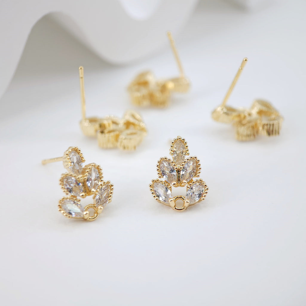 أقراط على شكل زهرة من الزركونيا المكعبة، مطلية بالذهب مع حلقة، مضادة للحساسية، أدوات يدوية الصنع، لوازم صنع الأقراط بنفسك D0032