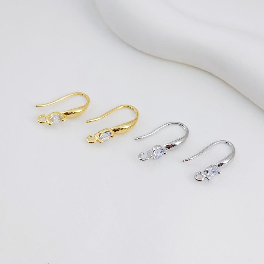 18K Gold Plated Ear Wires, Round Cubic Pave Earring Hooks, Nickel Free, Fish Hooks, Ear Wires for Jewelry Making D0138