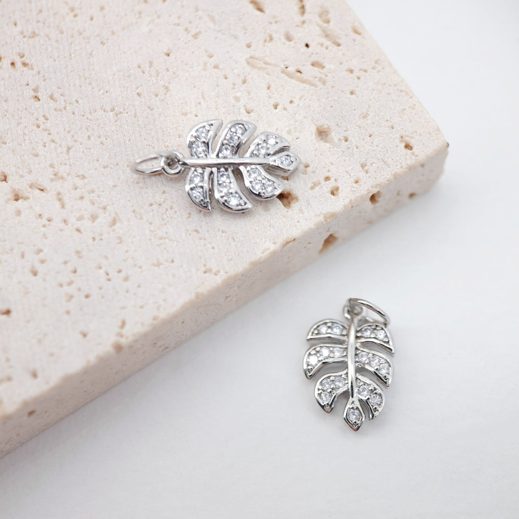 Cubic Leaf Charms, 18K Gold Leaf Pendants, 15x10mm, Micro pave charms for Necklace Bracelet Earring, Jewelry Findings S732