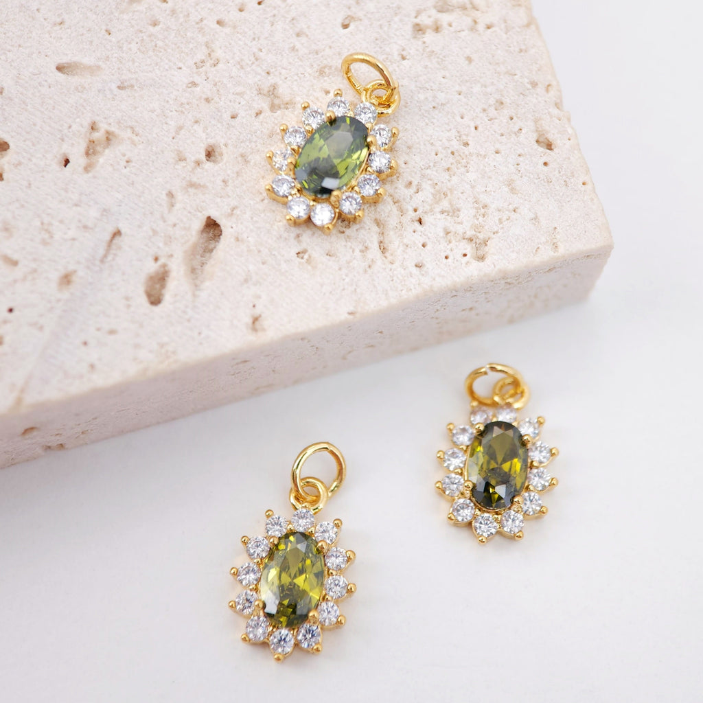 Oval Crystal Pave Charm, Pave CZ Pendant, Dainty Charms for Necklace Bracelet Making, Jewelry Findings S20360