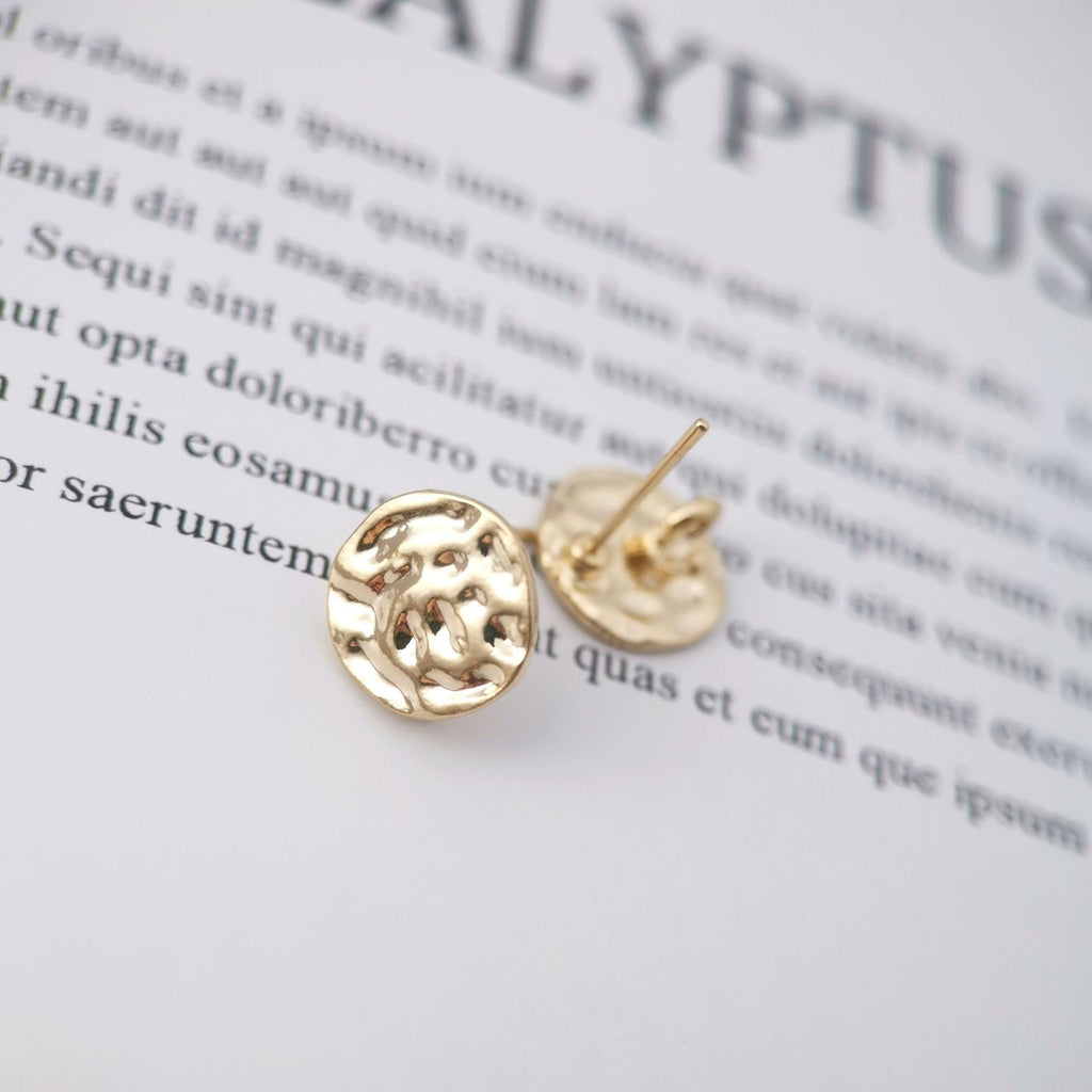 10pcs 14K Gold Round Hammered Post With Loop, Round Stud Earring Nickel Free, 11mm, Hypoallergenic Earring Findings Z083-ZX304