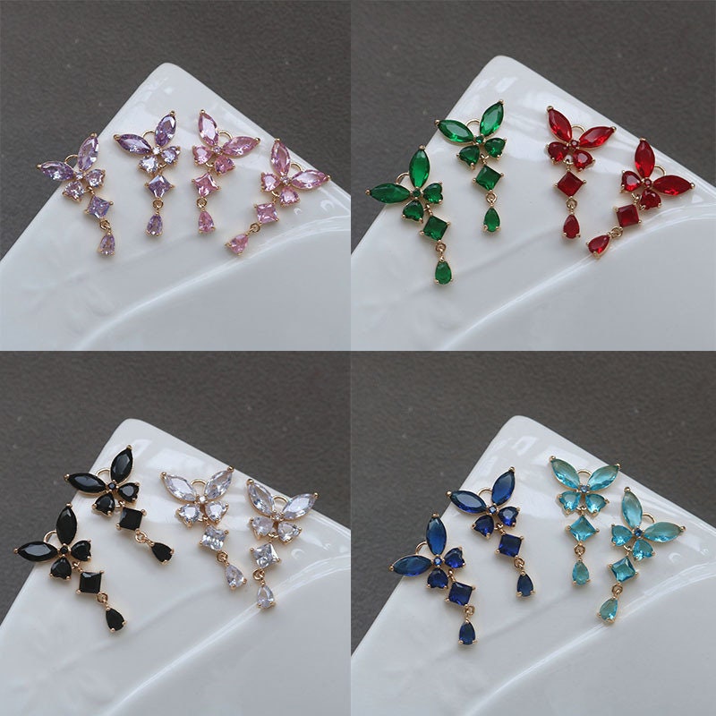 10pcs Butterfly drop Pendant, Cubic Zircon Crystal Pendant, Bracelet Necklace Pendant, 14K Real Gold Plated, Jewelry Findings HL118-F090