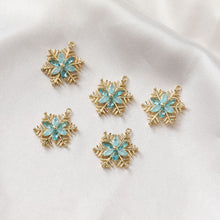 Load image into Gallery viewer, Snowflake Charm, Cubic Zircon Crystal Snowflake Pendant, CZ Earring Charms,  Real Gold Plated  Earring Charms, Jewelry Findings BB039-F015
