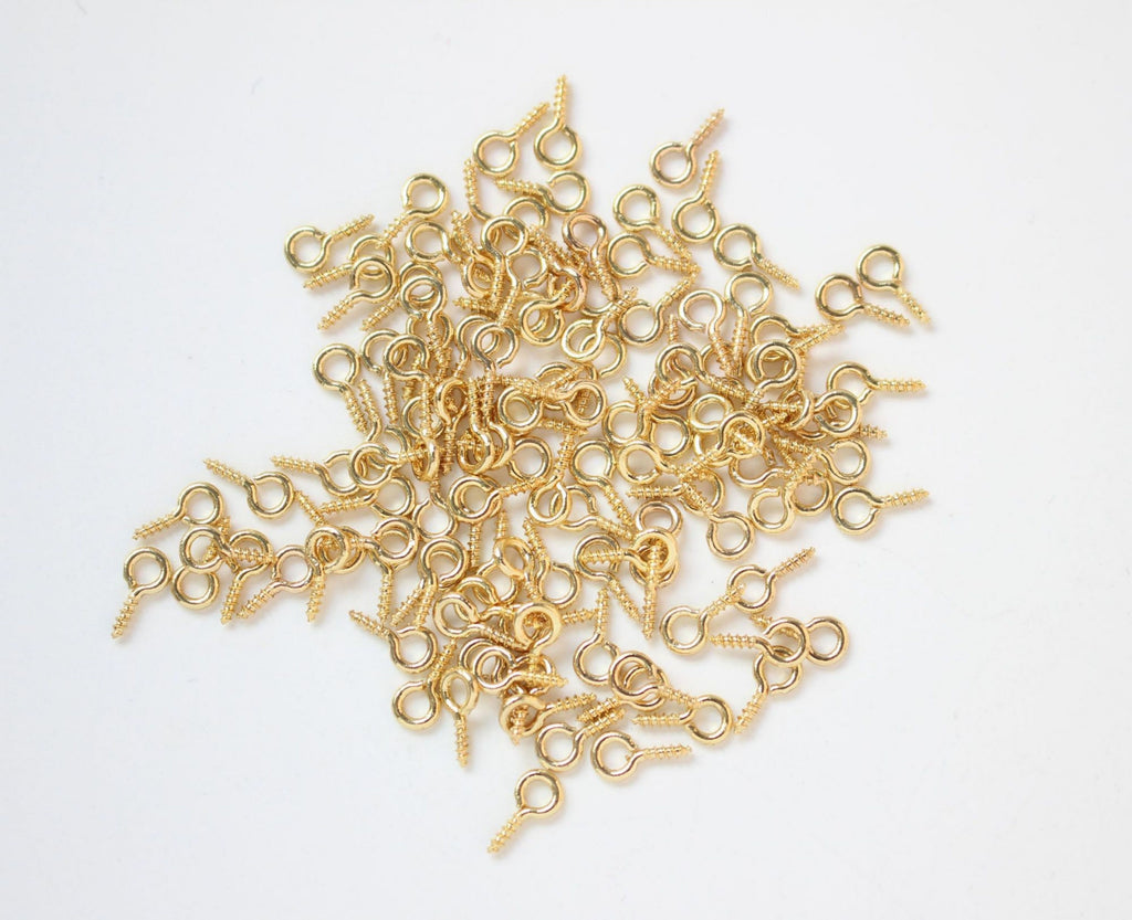 100pcs Eye Screw Pins, Screw Hook Eye Pin, 14K Gold Plated, Screw Eye Bails, 8mm/9.5mm Peg Wire for Jewelry Making Findings ZZ009-ZX7022