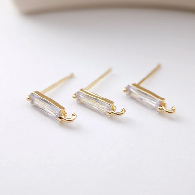 4pcs Rectangular CZ Earring Post With Loop, S925 Silver Pin Nickel Free Post, 18K gold Plated, Hypoallergenic Earring Findings D0083