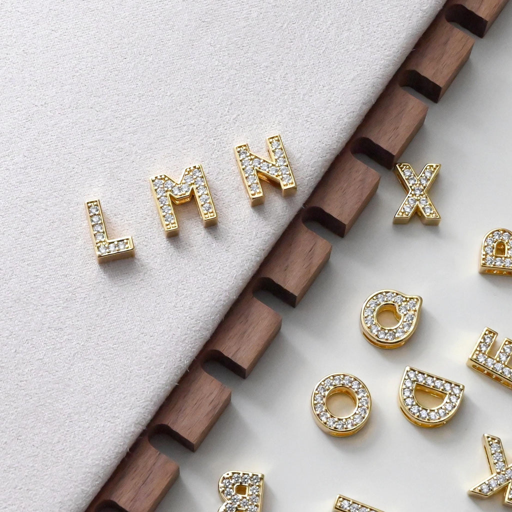 18K Gold Alphabet Letter Beads, CZ Initial Beads, Letter Charms, Double-sided hollowing, Letter Inital beads, For Necklace Bracelet  S1396